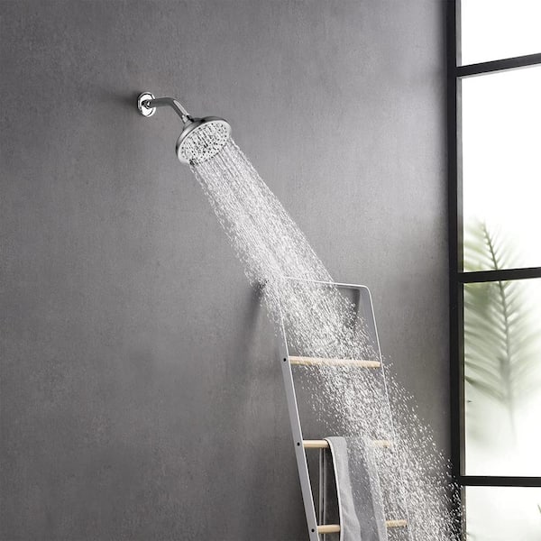 Tahanbath 1-Piece 6 Spray Settings Shower Head 5" Rain Fixed Showerhead Adjustable in Chrome