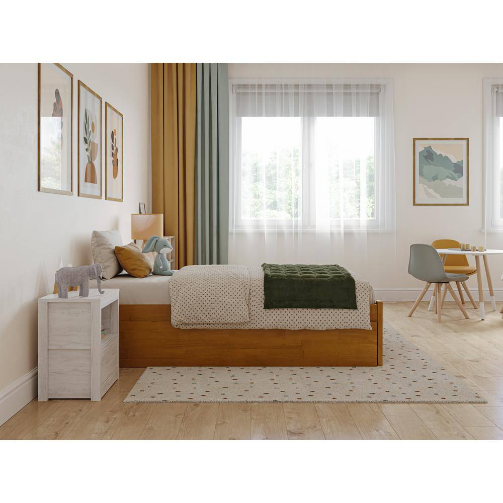 Light Toffee Twin Wood Platform Bed with Trundle and Slats