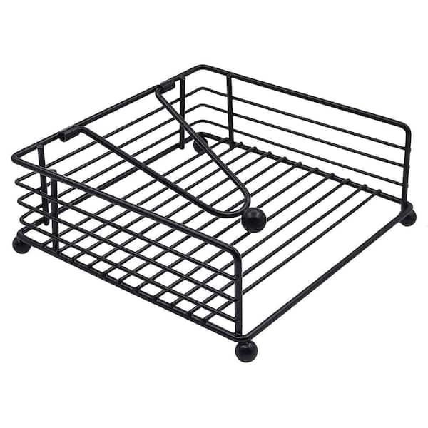 Modern Flat Tabletop Black Napkin Holder Dispenser with Weighted Swivel Arm Wind Resistant for Home Outdoor Dining