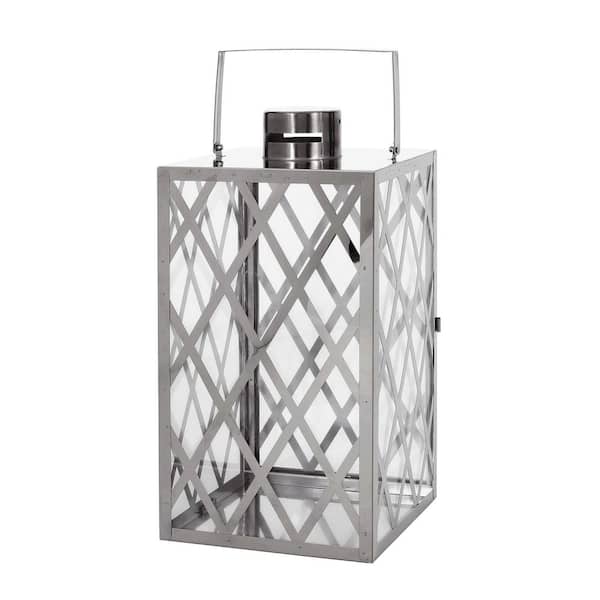 Unbranded 17.5 in. x 9.5 in. Sliver Small Metal Classic Lantern, Lantern Holder Decor for Indoor Outdoor, Home Garden Wedding