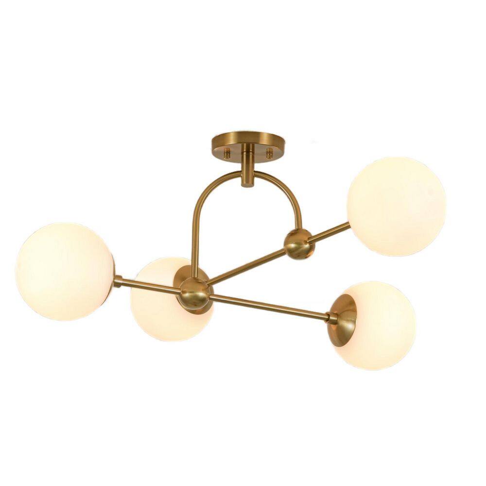 Gianna 27.8 in. 4-Light Modern Linear Sputnik Brushed Gold Frosted Glass Globe Semi-Flush Mount Light for Dining Room price history on PriceWatchPro