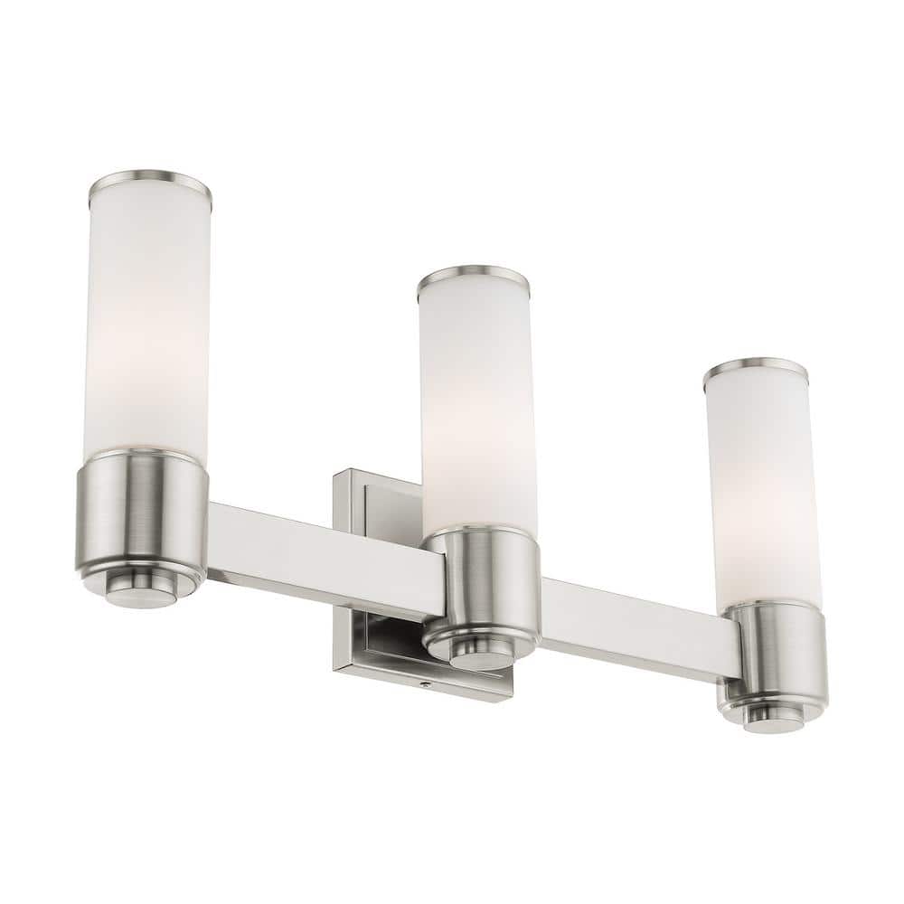 Elegant Brushed Nickel 3-Light Wall Sconce with Satin Opal White Glass