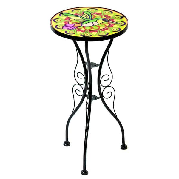 Trademark Innovations 22 in. Hummingbird Design Glass and Metal Outdoor Side Table
