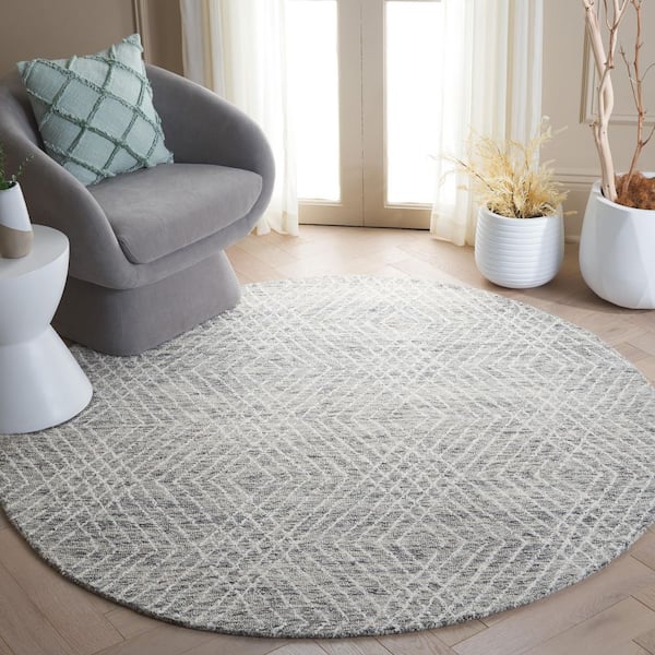 Abstract 6 ft. x 6 ft. Gray/Ivory Diamond Round Rug
