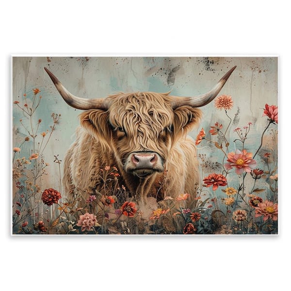 Spring Blooms Highland Cow by LSR Design Studio Unframed Animal Graphic Art Print 10 in. x 15 in.