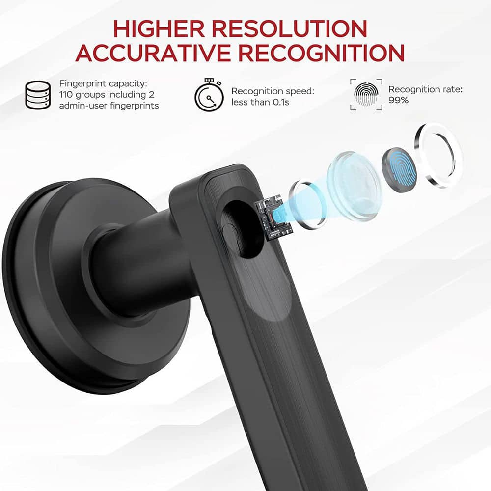 Black Aluminum Smart Keyless Entry Door Lock with Fingerprint
