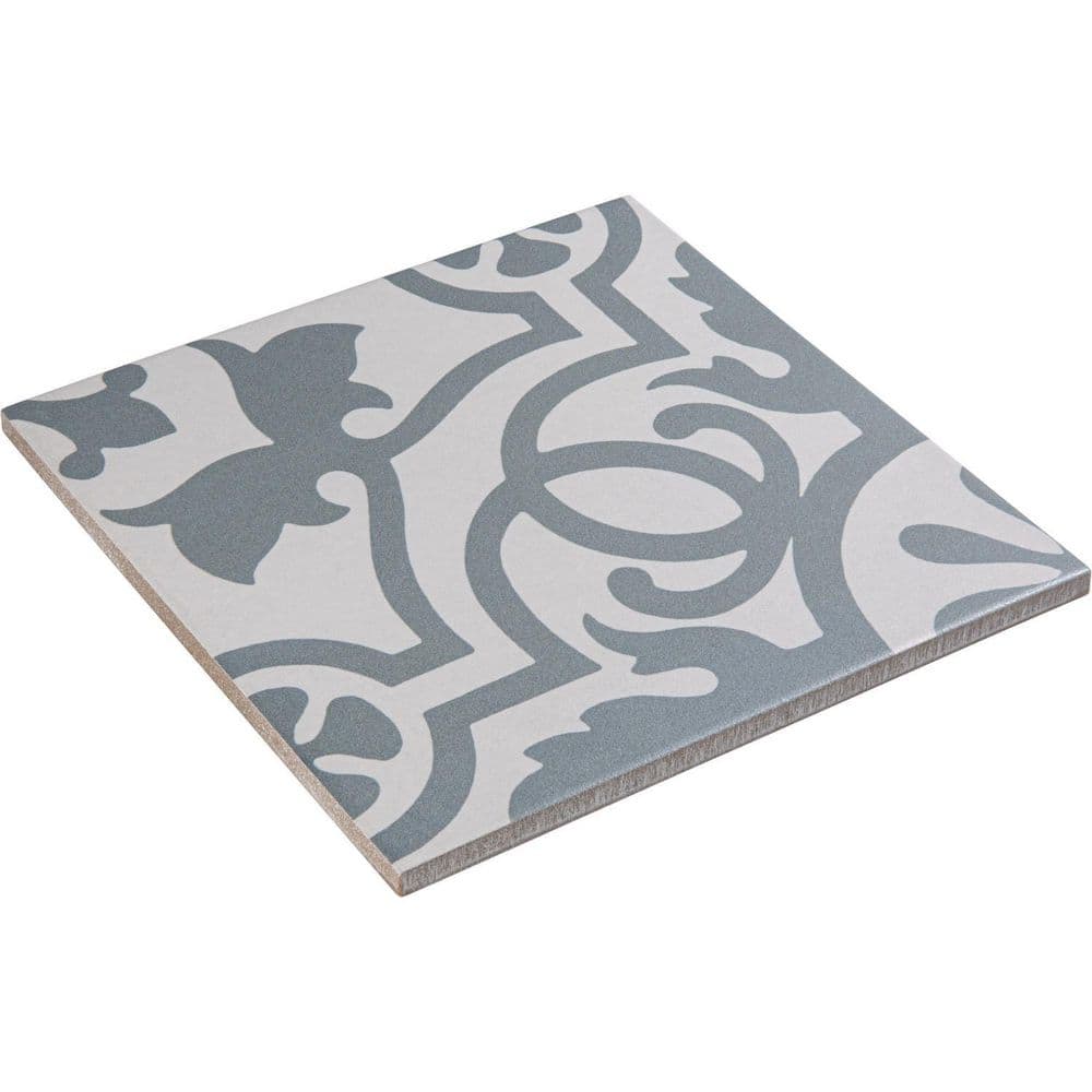 Bliss 8" Gray and White Porcelain Moroccan Wall and Floor Tile