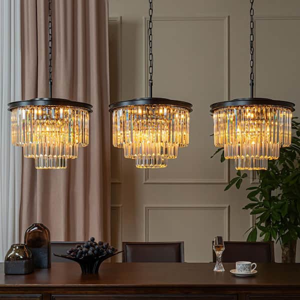 ALOA DECOR 19.7in. 6-Lights Modern Matte Black 3-Tier Round