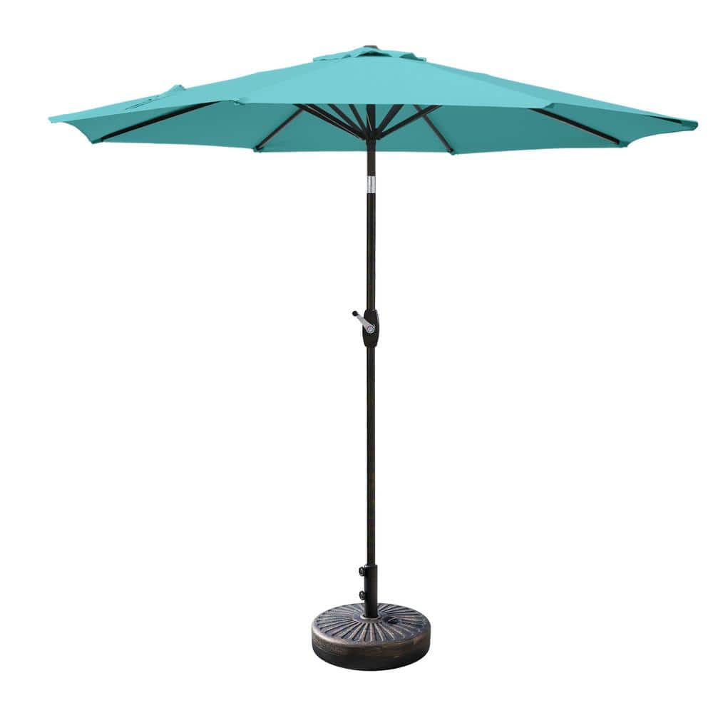Turquoise 9-Foot Steel Patio Umbrella with Bronze Base