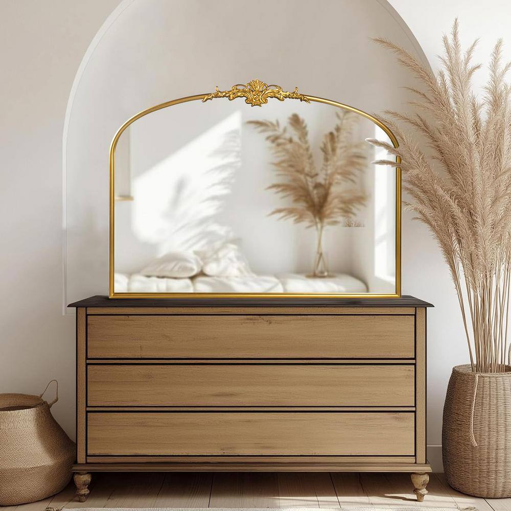 Medium Antique Gold Stainless Steel Arched Vanity Mirror