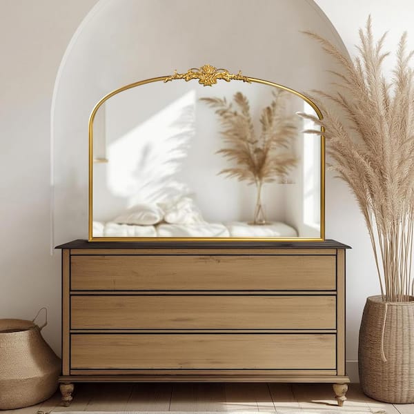 30 in. W x 40 in. H Antique Gold Baroque-Inspired Ornate Arched Classic Frame Wall Mirror