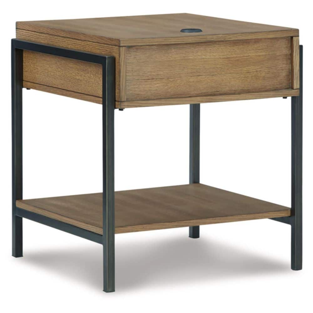 Contemporary Black and Brown Wood Metal End Table with Storage