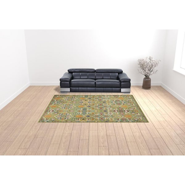 9 ft. x 12 ft. Green Floral Power Loom Area Rug
