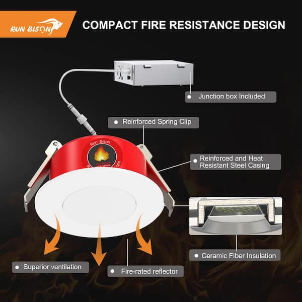 RUN BISON 6-PACK 4 in. Fire Rated White Round Canless