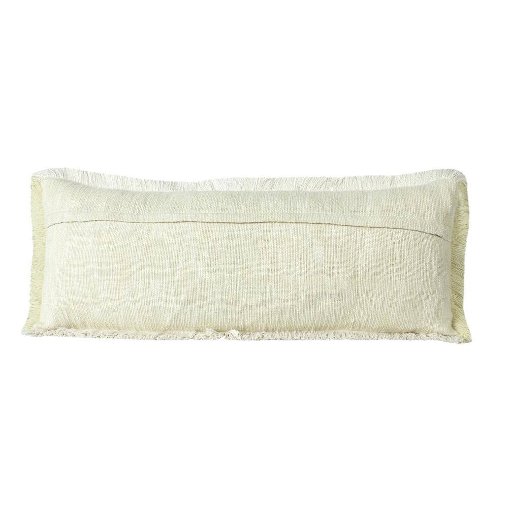 Yellow and White Cotton Rectangular Lumbar Throw Pillow with Fringe