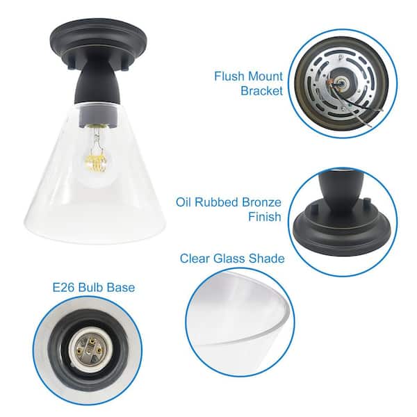 6.5 in. 1-Light Oil Rubbed Bronze Semi-Flush Mount Ceiling Light with Clear Glass Shade, 1 x E26 Bulb Included (2-Pack)