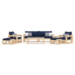 Benson 8-Piece Wood Patio Conversation Set with Sunbrella Navy Blue Cushions