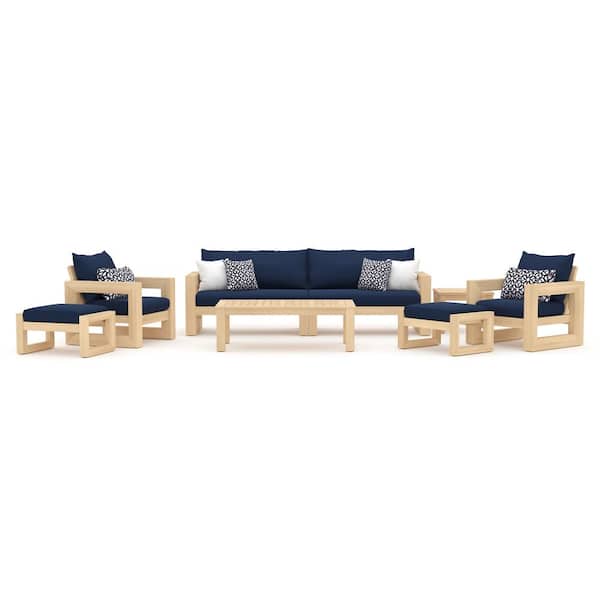 RST BRANDS Benson 8-Piece Wood Patio Conversation Set with Sunbrella Navy Blue Cushions