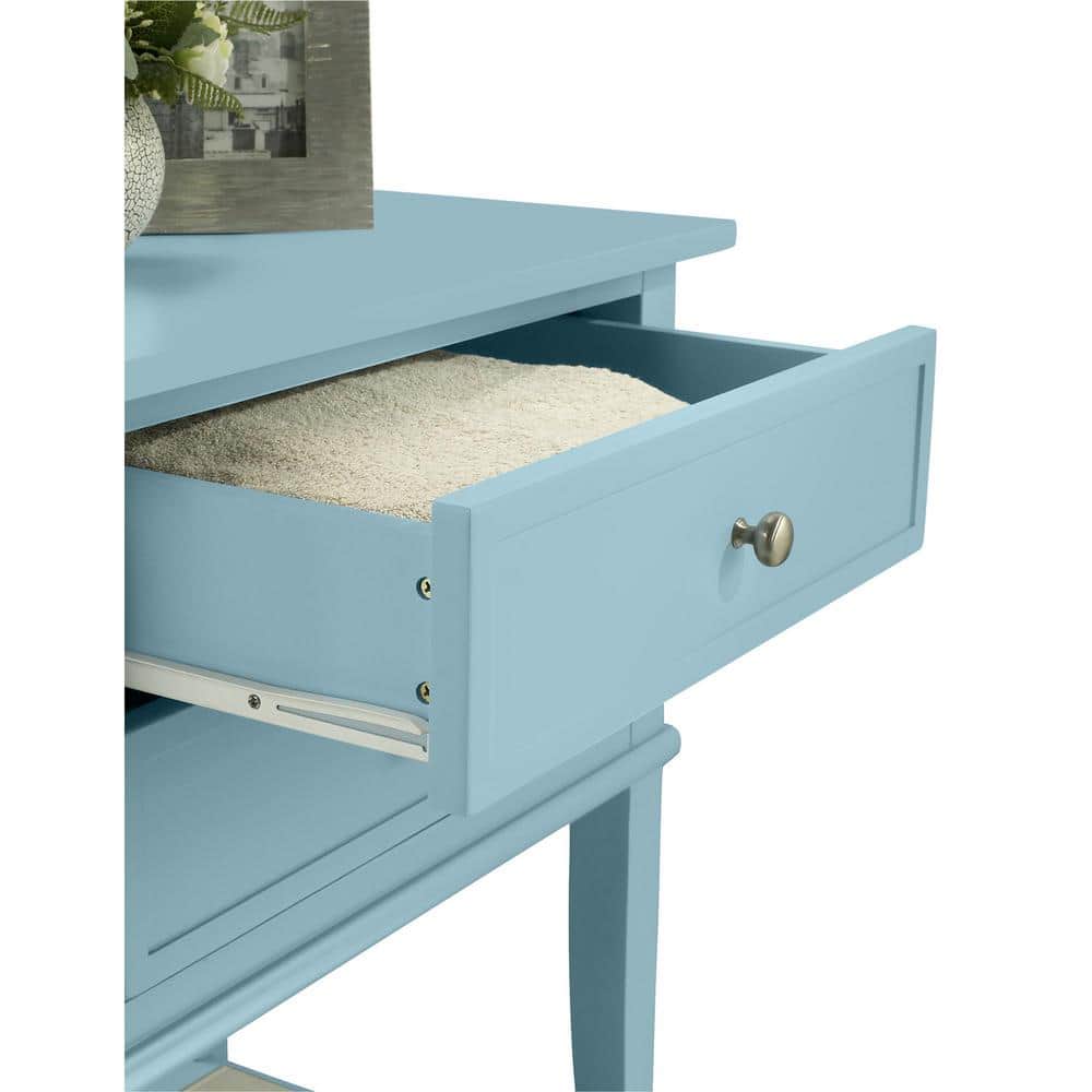 Franklin Blue Wood 2-Drawer Accent Table with Lower Shelf