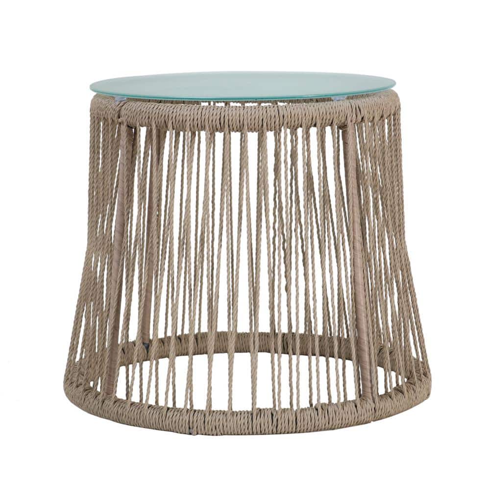 Tolovana Brown Tempered Glass Outdoor Patio Side Table