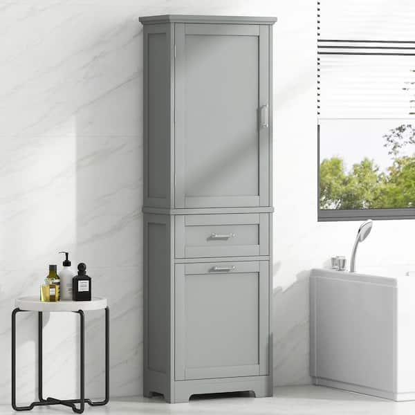 20 in. W x 13 in. D x 68.10 in. H Gray MDF Linen Cabinet, Bathroom Storage Cabinet with Drawer and Adjustable Shelf