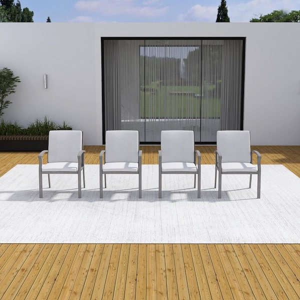 Gray Aluminum Outdoor Dining Chair with Waterproof Cushions (4-Pack)