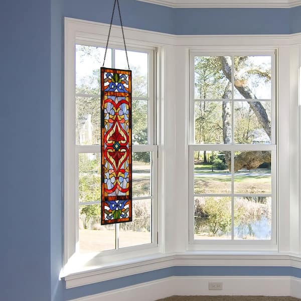 River of Goods Red Victorian Stained Glass Fleur De Lis Window