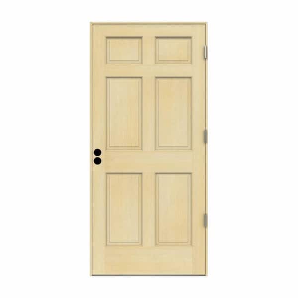 JELD-WEN 36 in. x 80 in. 6-Panel Unfinished Wood Prehung Left-Hand Outswing Front Door w/Unfinished Rot Resistant Jamb