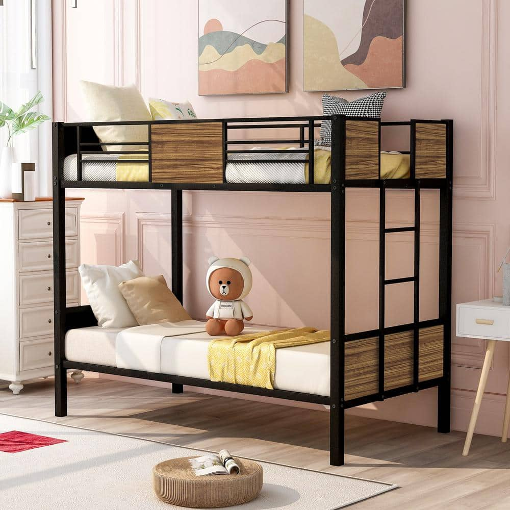 aisword Twin-Over-Twin Black Bunk Bed Modern Style Steel Frame Bunk Bed ...