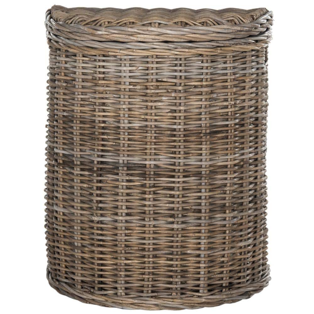 Gray Wicker Upright Laundry Hamper with Lid