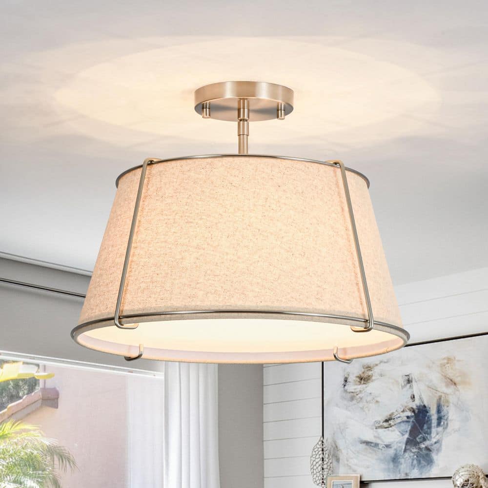 Haven 16.9 in. 4-Light Brushed Nickel Semi-Flush Mount with Beige Linen Fabric Shade and Acrylic for Living Room, price history on PriceWatchPro