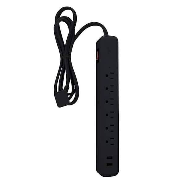 Globe Electric Designer 6 ft. 2 USB Port (3.1 Amp) 6-Outlet Surge Protector Power Strip with Fabric Cord and Right-Angle Plug, Black
