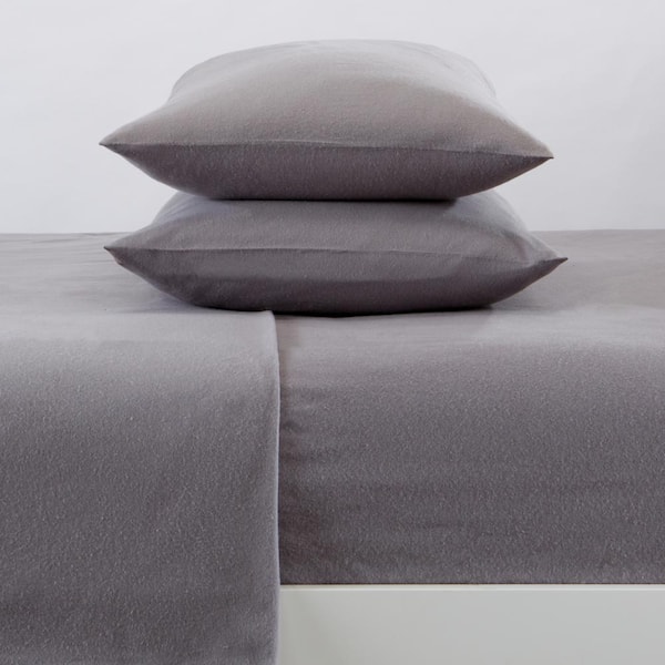 FRESHFOLDS 4-Piece Gray Solid 100% Premium Cotton California King Flannel Sheet Set