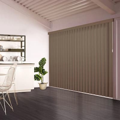 Pre-Cut Driftwood Gray Room Darkening Vertical Blinds/Louver Set with 3.5 in. Slats 3.5 in. W x 84 in. L