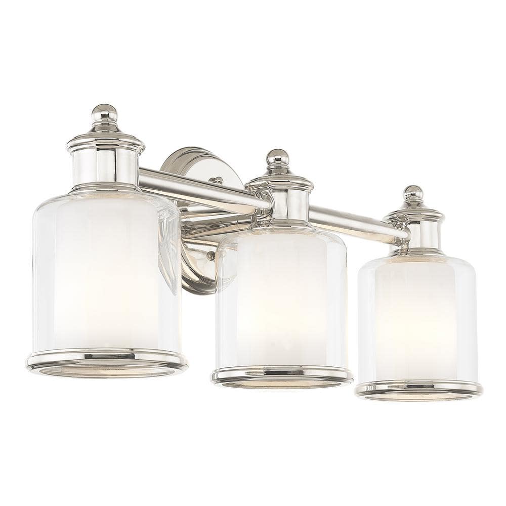 Polished Nickel 3-Light Vanity Light with Handcrafted Glass