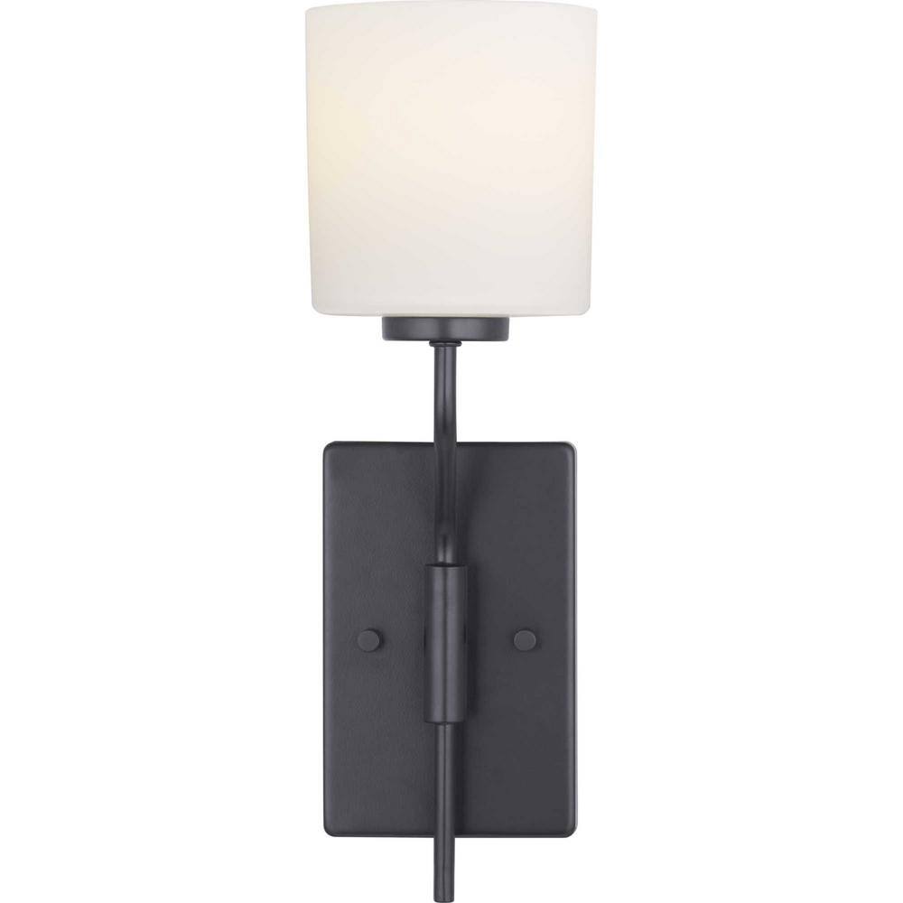 Tobin Black and Brushed Nickel Wall Bracket with Etched Glass Shade