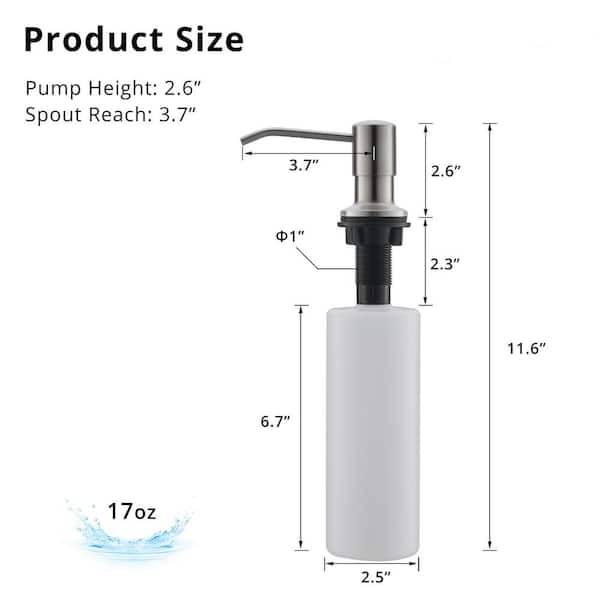 Straight Nozzle Metal Soap Dispenser in Brushed Nickel