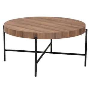 Umar 31.5 in. Walnut Brown and Black Round MDF Top Coffee Table