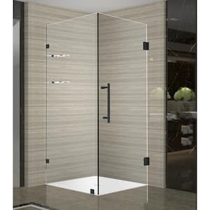 Aquadica GS 30 in. x 72 in. Frameless Corner Hinged Shower Enclosure with Glass Shelves in Matte Black