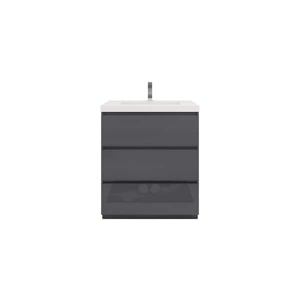 Moreno Bath Angeles 30 in. W Vanity in High Gloss Gray with Reinforced Acrylic Vanity Top in White with White Basin