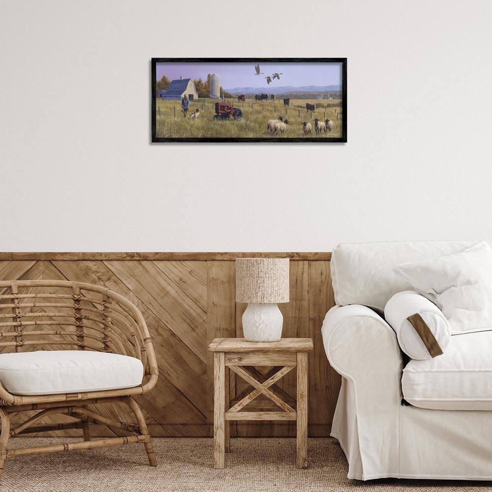 Geese Over Lush Farm Scene by Frank Parker (Young) Black Framed Nature Giclee Art Print 10 in. x 24 in. price history on PriceWatchPro