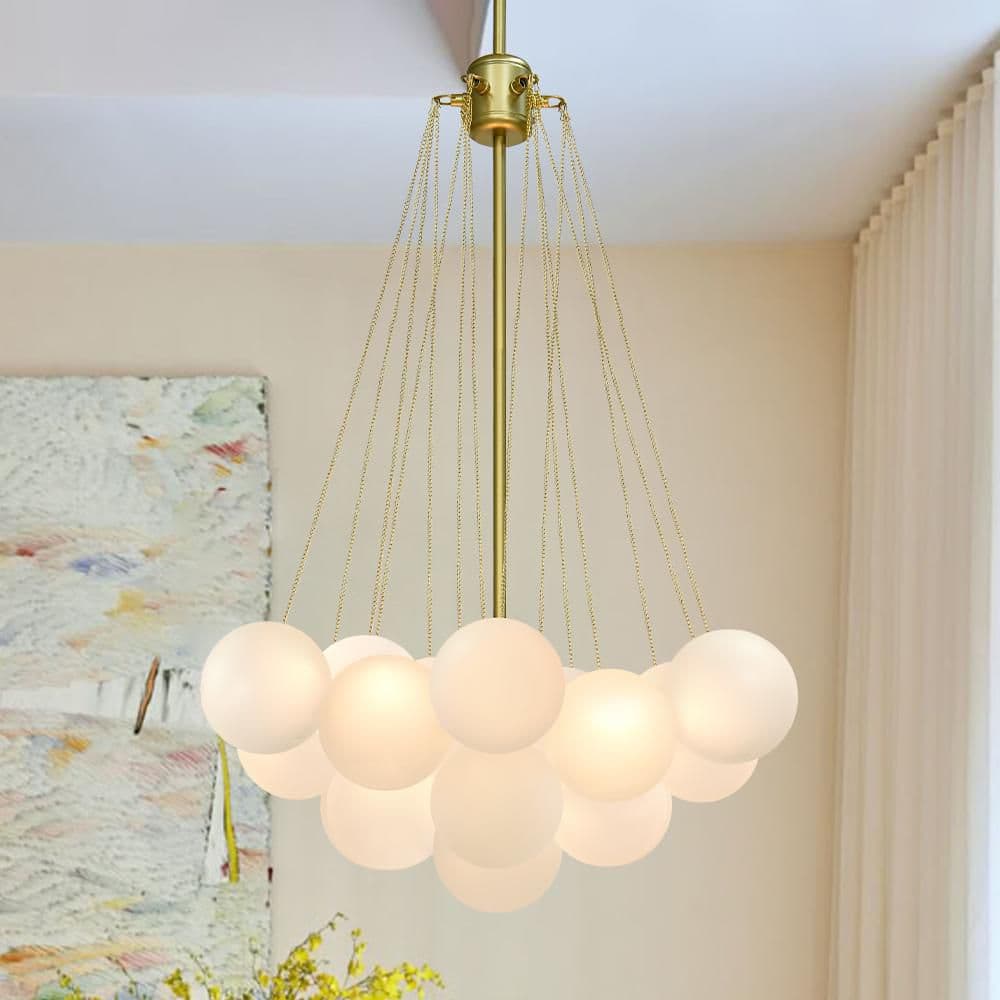 3-Light Gold Modern Cluster Globe Bubble Chandelier with Frosted Glass Shades and No Bulbs Included price history on PriceWatchPro