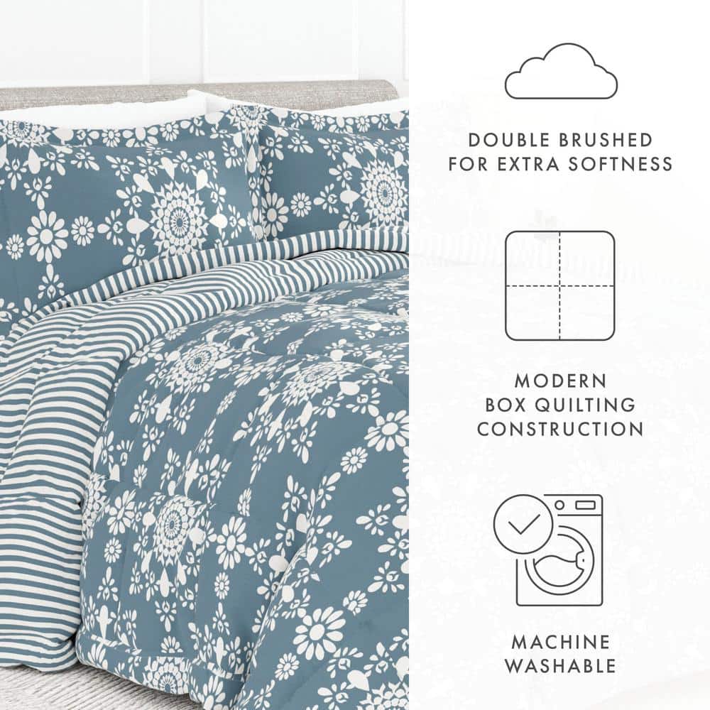 Light Blue Striped Microfiber Twin Reversible Duvet Set