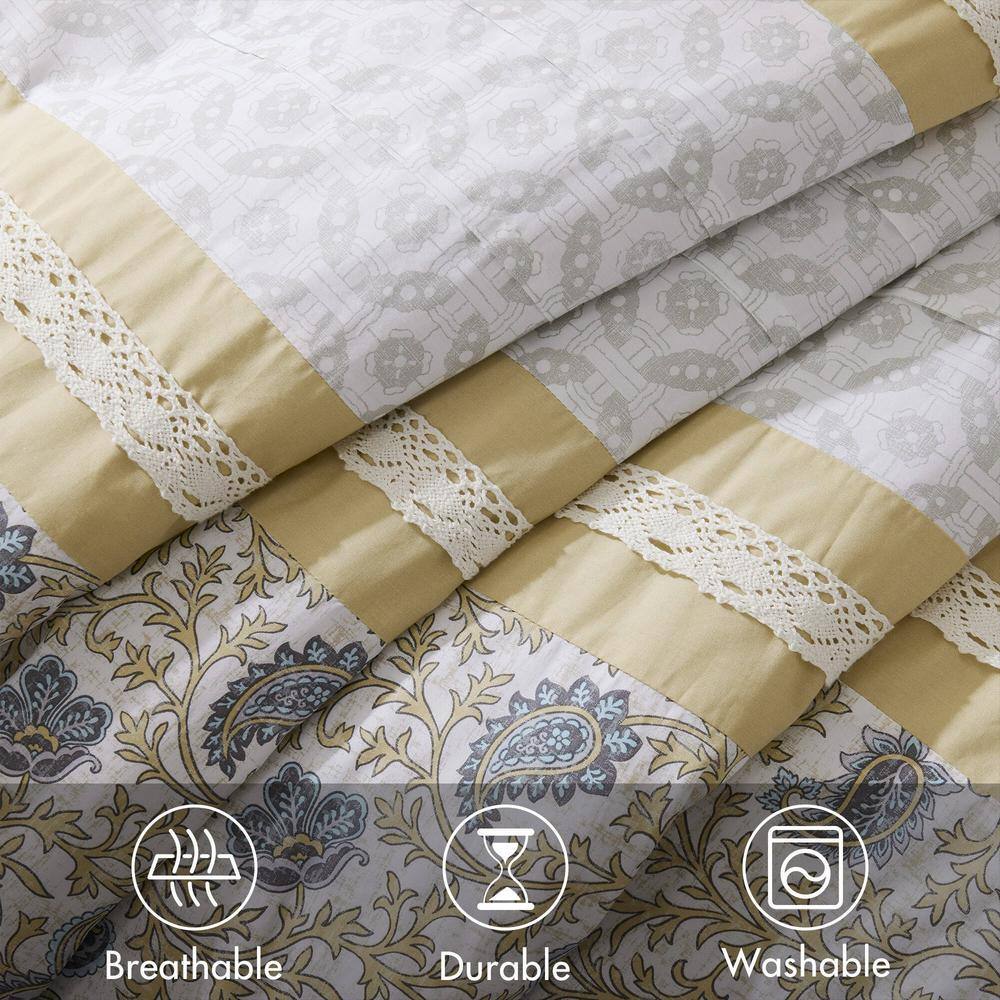 California King Yellow Cotton Reversible Comforter Set