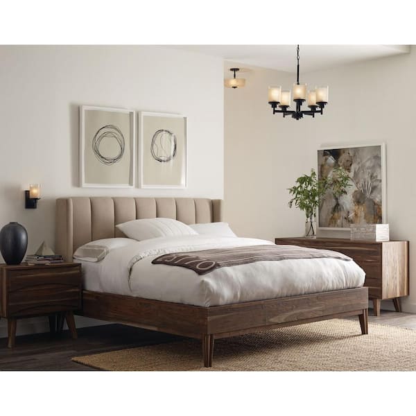 Alexa Collection 1-Light Antique Bronze Bath Sconce with Etched Umber Linen Glass Shade