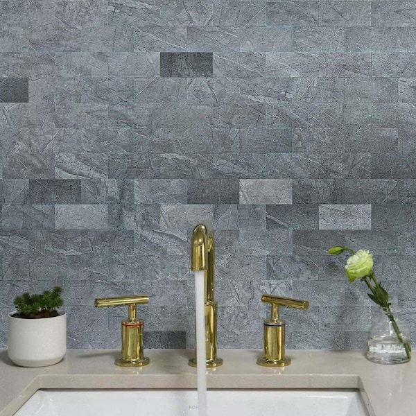Stone Design Blue-Grey 13 in. x 11 in. PVC Peel and Stick Tile for Kitchen Bathroom Fireplace (9.9 sq. ft./pack)