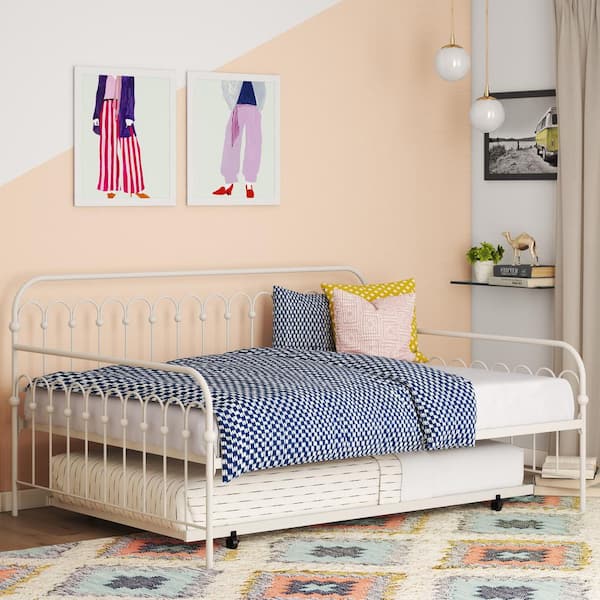 Bright Pop, Off White, Full/Tw in., Metal Daybed with Trundle,