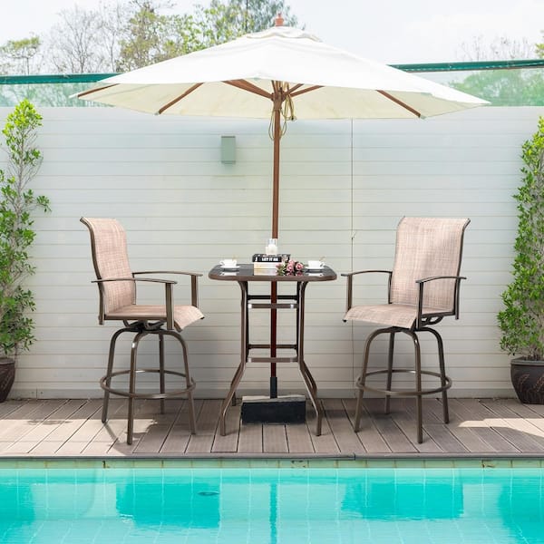 Karl home Swivel Metal Outdoor Bar Stool Brown Frame 2-Pack