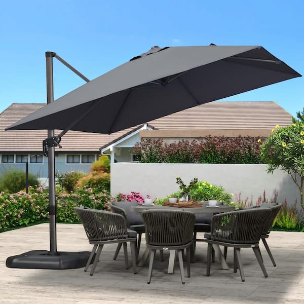 cantilever patio umbrella in ground PURPLE LEAF 10 ft. Square Aluminum UV-Resistant Outdoor Cantilever 360° Rotation Patio Umbrella with In-Ground Base, Gray