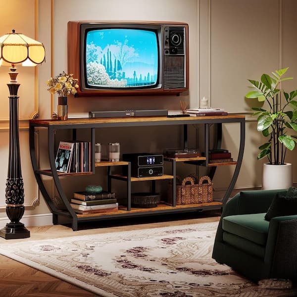 Ezlynn70.9 in. Rustic Brown Wood TV Stand Fits TVs up to 55 to 80 in. with Open Storage Shelves Living Room Bedroom Home